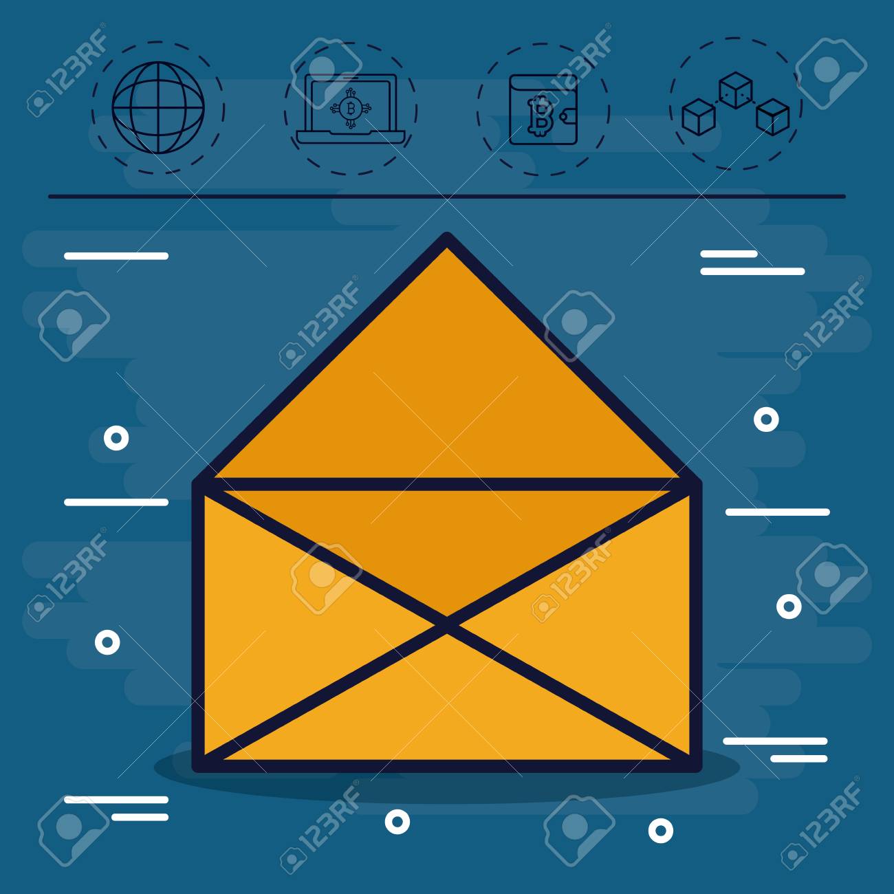 envelope of bitcoin market money and financial theme vector