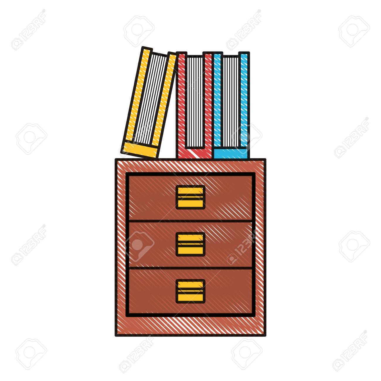 白い背景ベクトルイラストの上に本のアイコンを持つ引き出しの胸 のイラスト素材 ベクタ Image