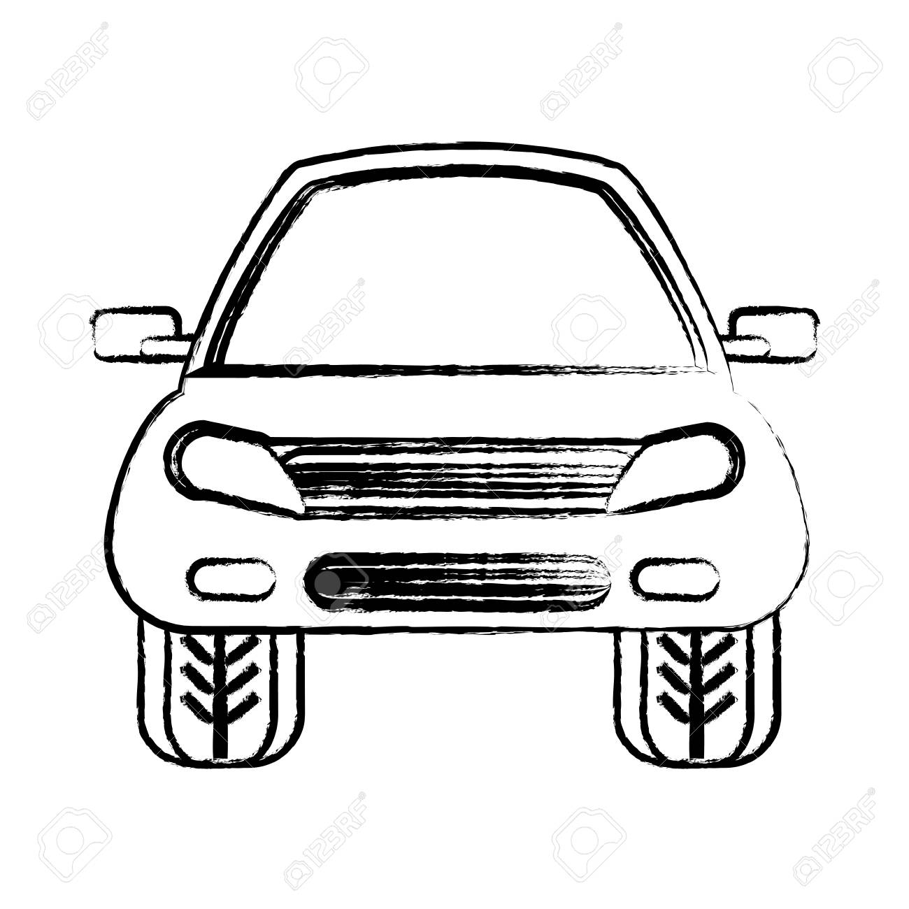 Sketch Of Front View Of A Car Icon Illustration