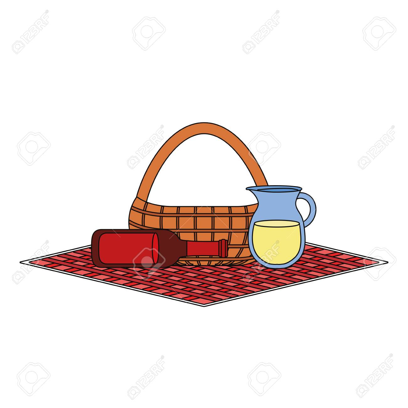 Picknick Tischdecke Mit Korb Und Getranke Uber Weissem Hintergrund Bunte Design Vektor Illustration Lizenzfrei Nutzbare Vektorgrafiken Clip Arts Illustrationen Image 92446656