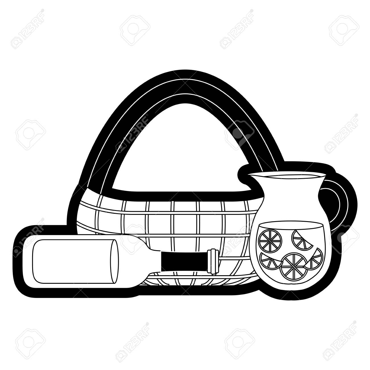 Picknicktischdecke Mit Korb Und Getranken Uber Weisser Illustration Lizenzfrei Nutzbare Vektorgrafiken Clip Arts Illustrationen Image 92478351