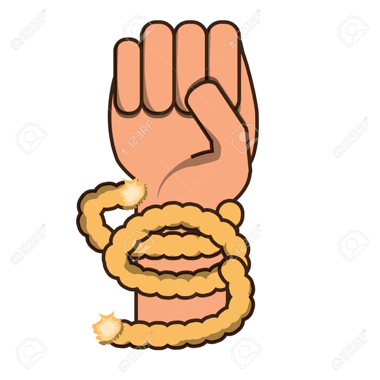 白い背景カラフルなデザインベクトルイラストの上に手首の周りのロープの一部と手のイラスト素材 ベクタ Image