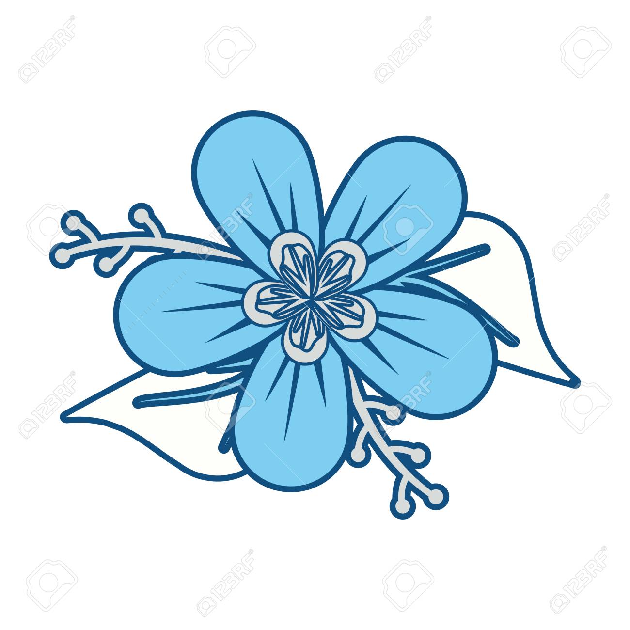 Blaue Blume Mit Blattern Design Lizenzfrei Nutzbare Vektorgrafiken Clip Arts Illustrationen Image 93883391