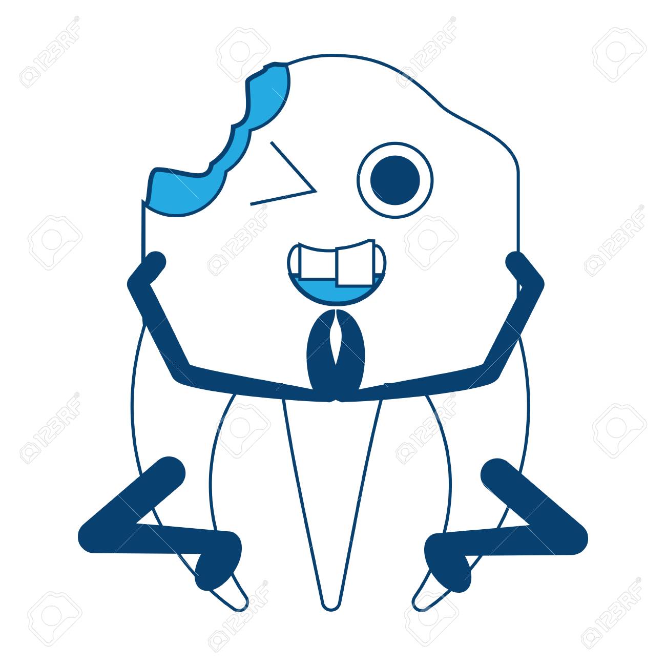 白い背景カラフルなデザインベクトルイラストの上にヨガをする可愛いリラックスした歯のイラスト素材 ベクタ Image