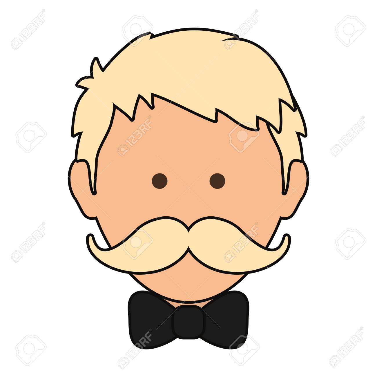 Blonde Man Head With Mustache And Bowtie Over White Background Vector  Illustration Royalty Free SVG, Cliparts, Vectors, and Stock Illustration.  Image 94416083., image size:1300x1300
