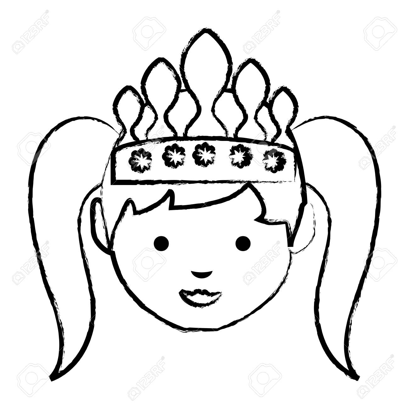Sketch Of Cartoon Princess With A Crown Over White Background