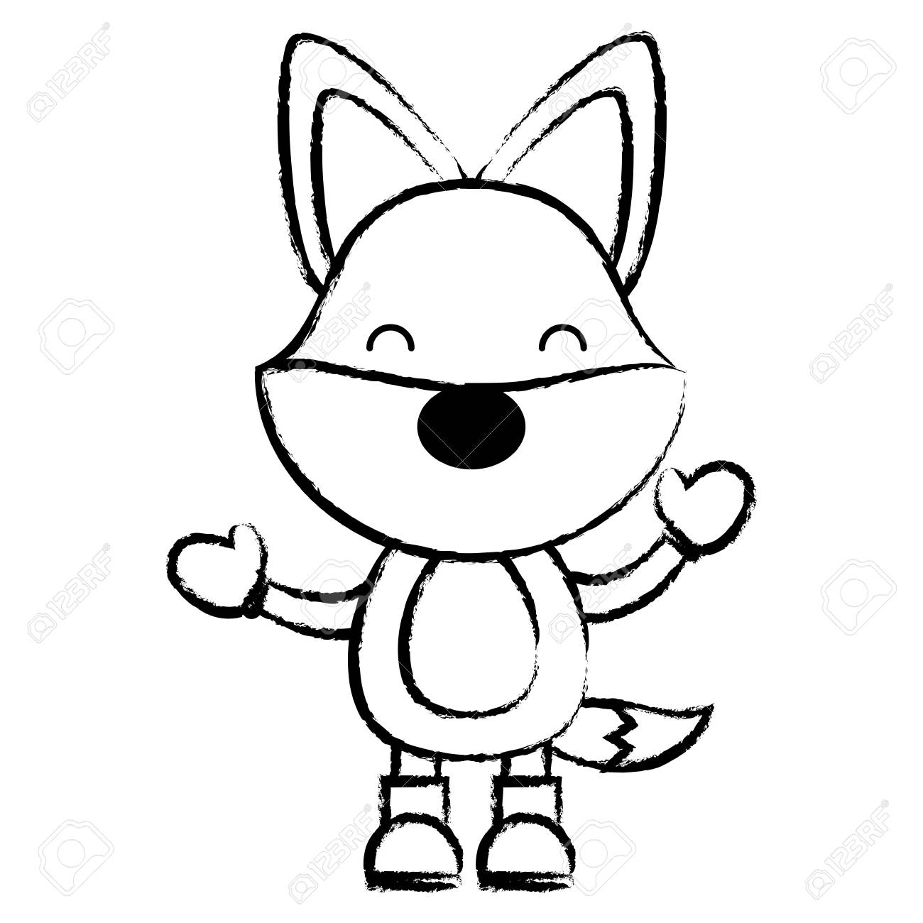白い背景の上にブーツと手袋を持つかわいいキツネのスケッチ ベクトル図 のイラスト素材 ベクタ Image 96534436