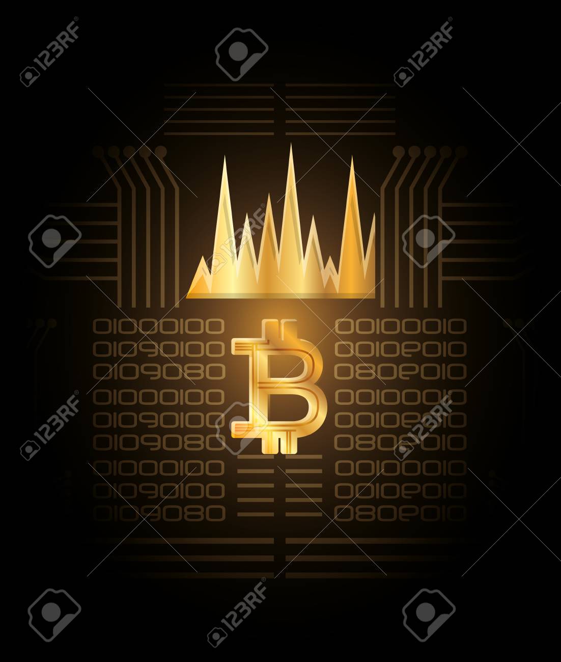 Bitcoin Doré Symbole Et Charte Graphique Sur Fond Noir, Illustration  Vectorielle Design Coloré Clip Art Libres De Droits, Svg, Vecteurs Et  Illustration. Image 96676318