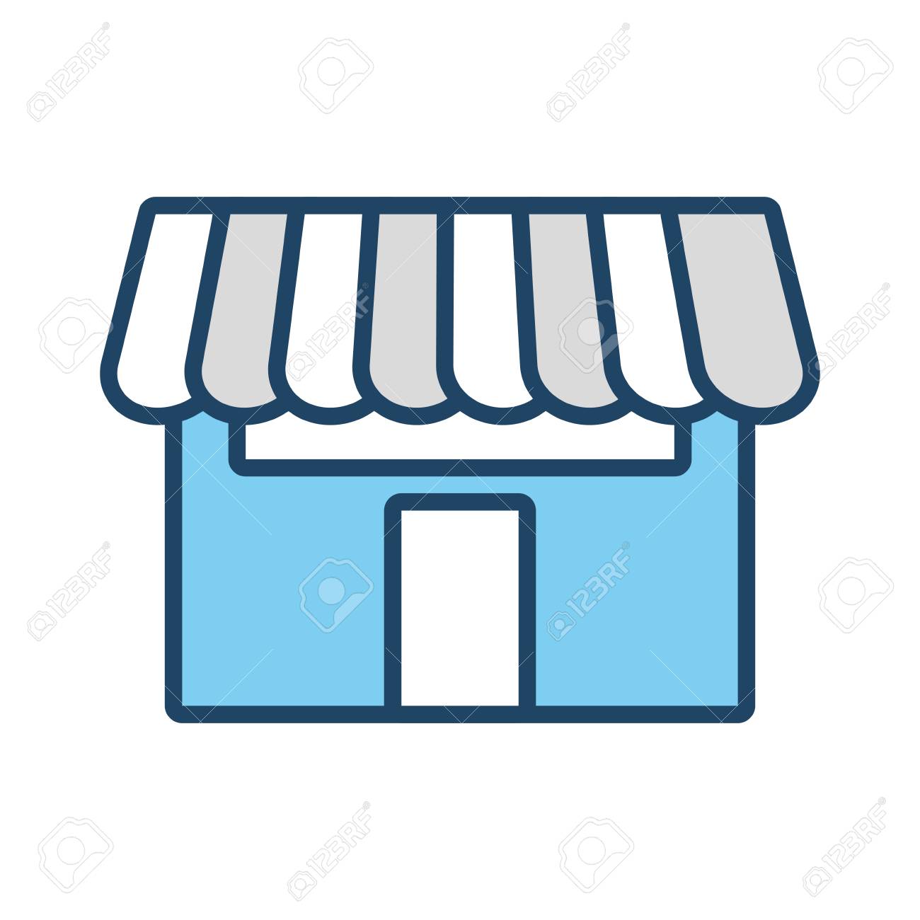 白と灰色の白の背景ベクトルのイラストの上に白と灰色の日よけと青い店 のイラスト素材 ベクタ Image