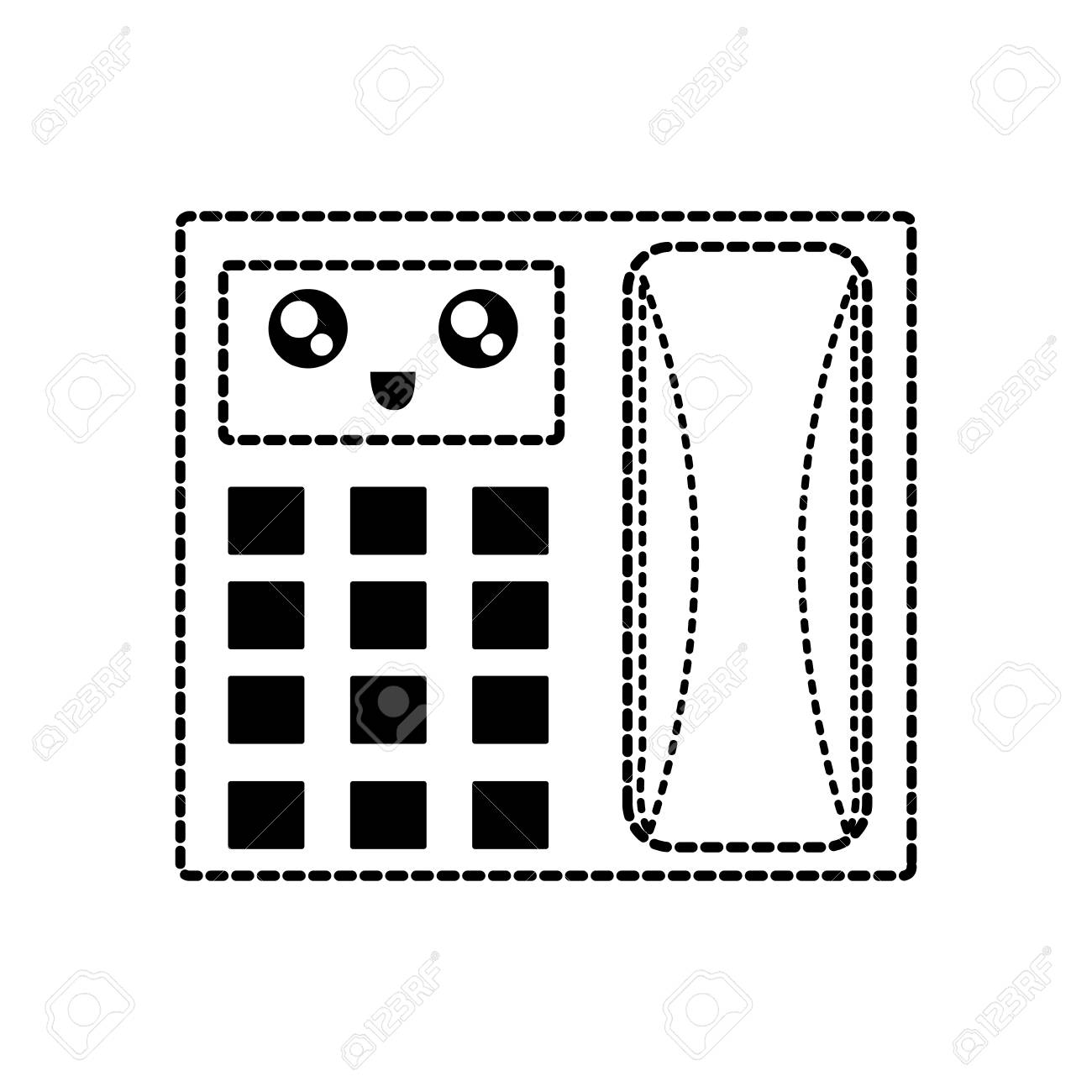 白い背景ベクトルのイラストの上に平らな線の無色可愛い電話 のイラスト素材 ベクタ Image