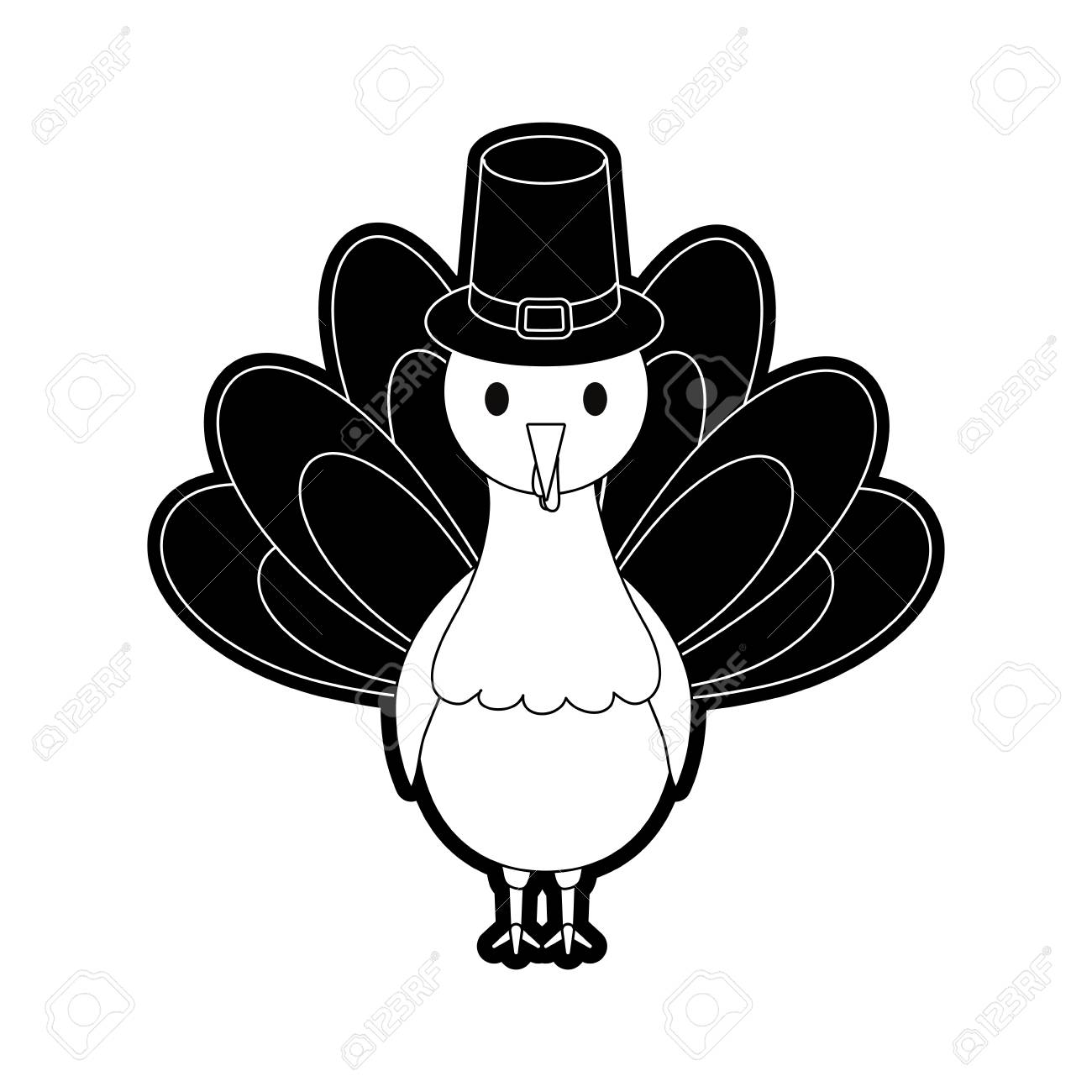 白い背景ベクトルのイラストの上に平らなライン単色七面鳥感謝祭のイラスト素材 ベクタ Image