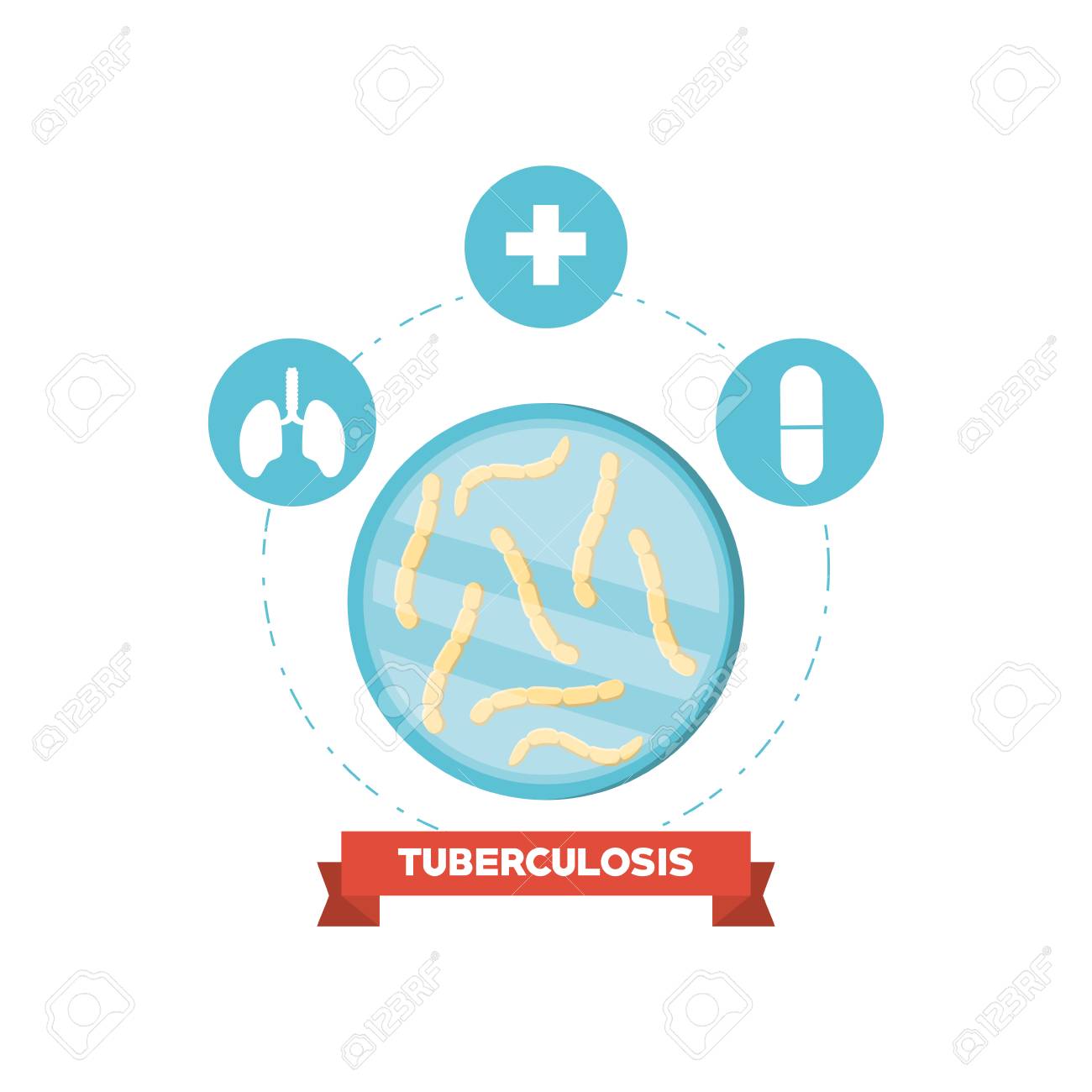 白い背景 カラフルなデザインベクターのイラストの周りの結核菌や薬の兆候のイラスト素材 ベクタ Image