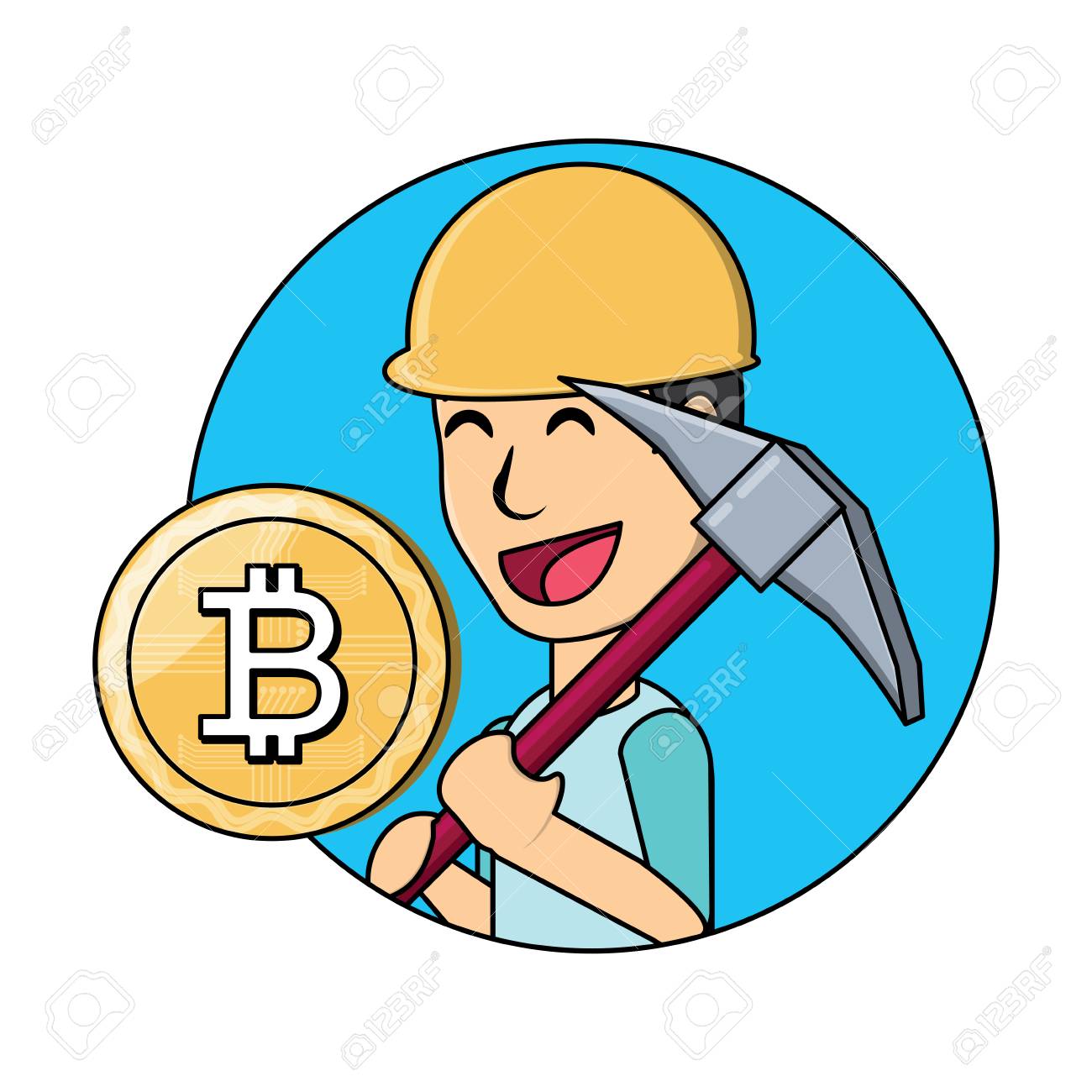 Cryptocurrency Mining Design With Cartoon Man Holding A Pickaxe And Bitcoin  Coin Icon Over White Background, Vector Illustration Royalty Free SVG,  Cliparts, Vectors, and Stock Illustration. Image 105073221.