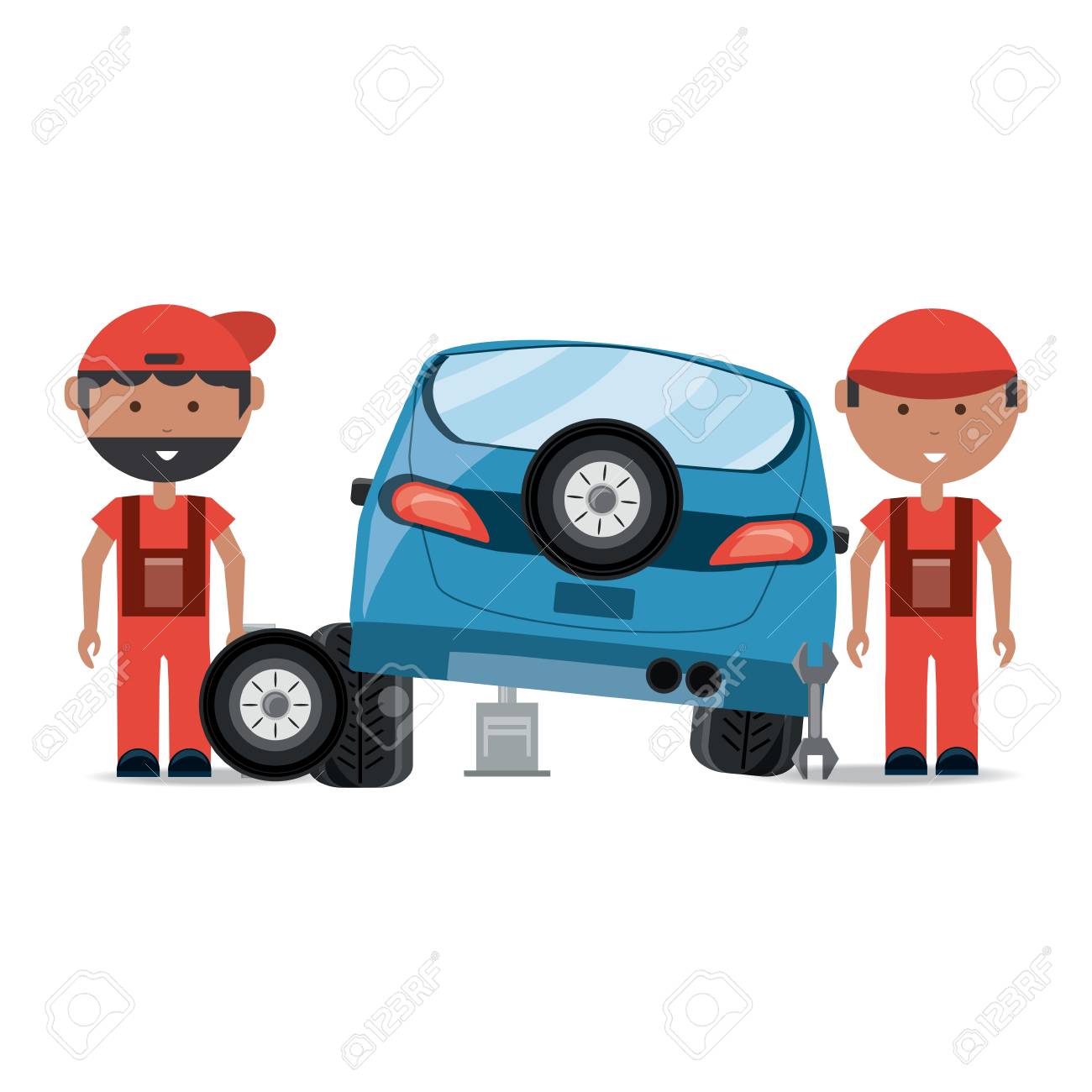 Cartoon Mechanics Repairing A Car Over White Background, Vector  Illustration Royalty Free SVG, Cliparts, Vectors, and Stock Illustration.  Image 111956511., image size:1300x1300