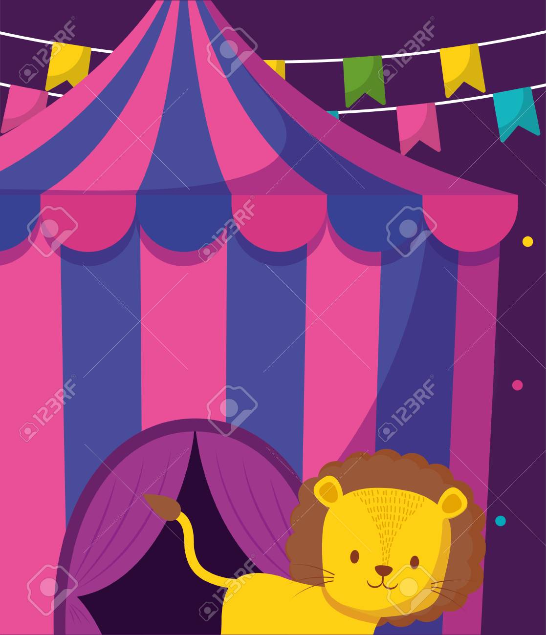 Cute Circus Lion With Tent Vector Illustration Design Cute Circus Lion With Tent Vector Illustration Design