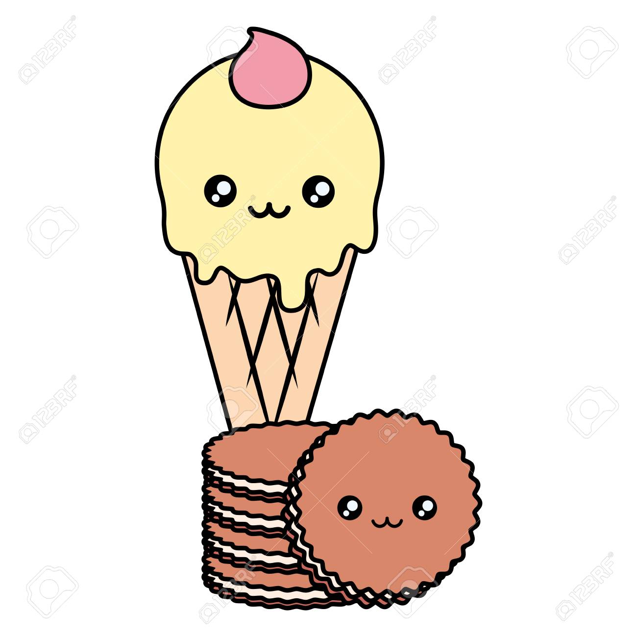 かわいいアイスクリーム クッキー可愛いキャラクターベクトルイラストデザイン のイラスト素材 ベクタ Image