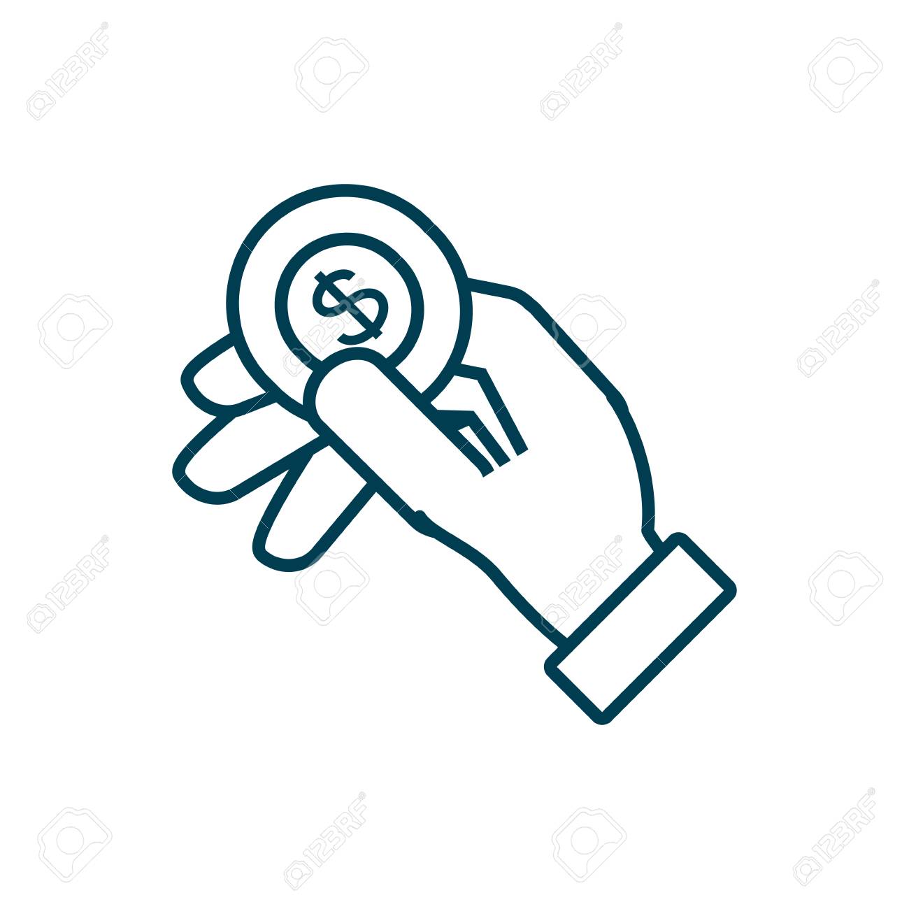 Hand With Coin Money Isolated Icon Vector Illustration Design 로열티 무료 사진,  그림, 이미지 그리고 스톡포토그래피. Image 124695979
