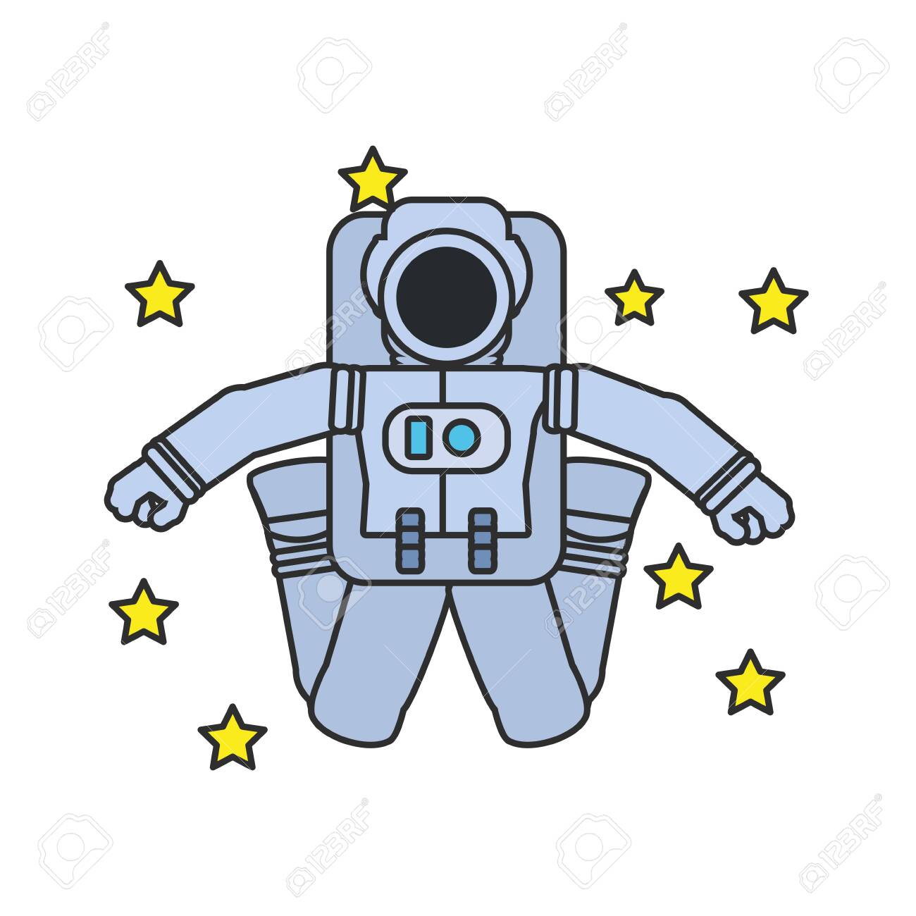 astronaut suit jumping with set of stars vector illustration..