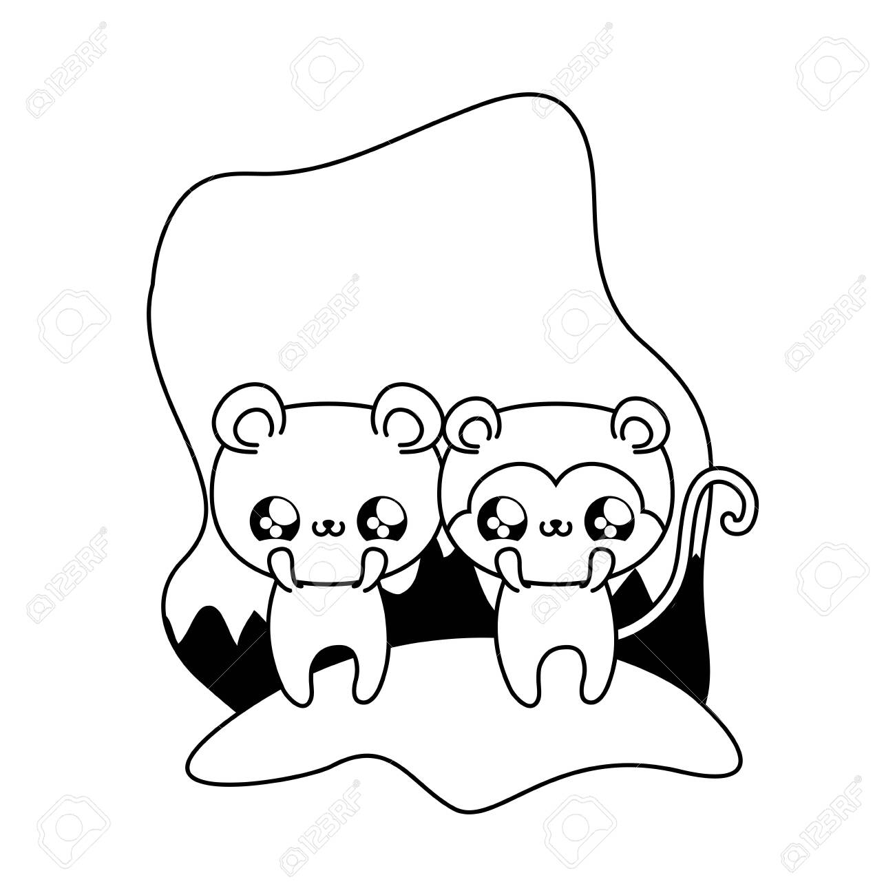 Cute Monkey With Bear Baby Animals Kawaii Vector Illustration Royalty Free Cliparts Vectors And Stock Illustration Image