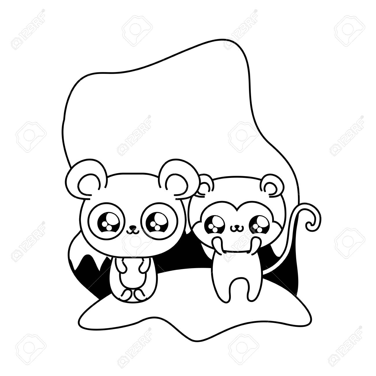 Cute Monkey With Panda Bear Baby Animals Kawaii Vector Illustration Royalty Free Cliparts Vectors And Stock Illustration Image
