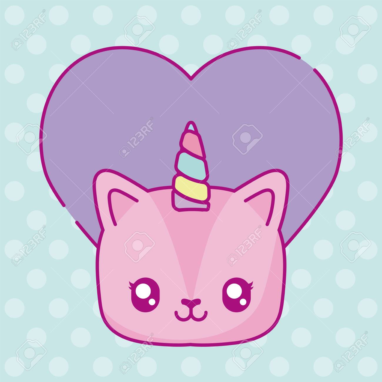 Kawaii Unicorn With Purple Heart Icon Over Blue Background Colorful Royalty Free Cliparts Vectors And Stock Illustration Image