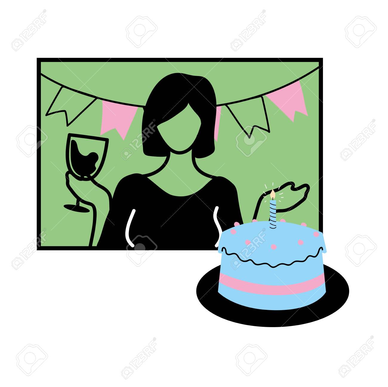 Woman On Screen With Cake Design, Happy Birthday And Video Chat Theme Vector Illustration Royalty Free SVG, Cliparts, Vectors, And Stock Illustration. Image 150767376. Woman On Screen With Cake Design, Happy Birthday And Video Chat Theme Vector Illustration Royalty Free SVG, Cliparts, Vectors, And Stock Illustration. Image 150767376.