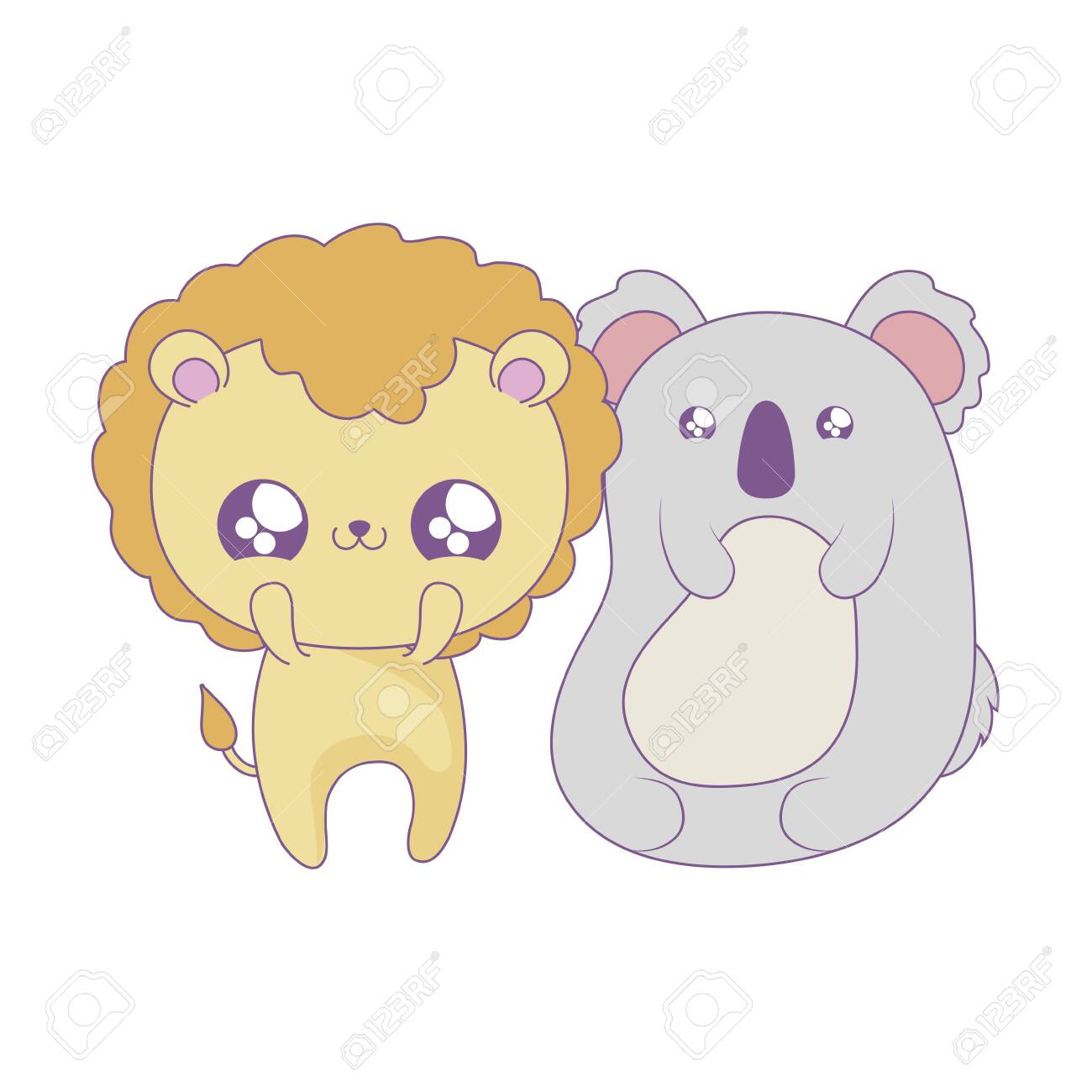 Cute Lion With Koala Baby Animals Kawaii Style Vector Illustration Design Royalty Free Cliparts Vectors And Stock Illustration Image