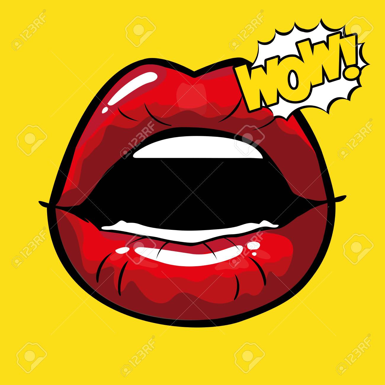Lábios Vermelhos, Boca. Bolha Do Discurso, Mensagem De Texto. Gostaria Que Estivesse Aqui. Desenhos Animados, Design De Estilo De Moda Pop Art. Ilustração Desenhada Mão Isolada No Branco. Imprimir Cartão De Dia