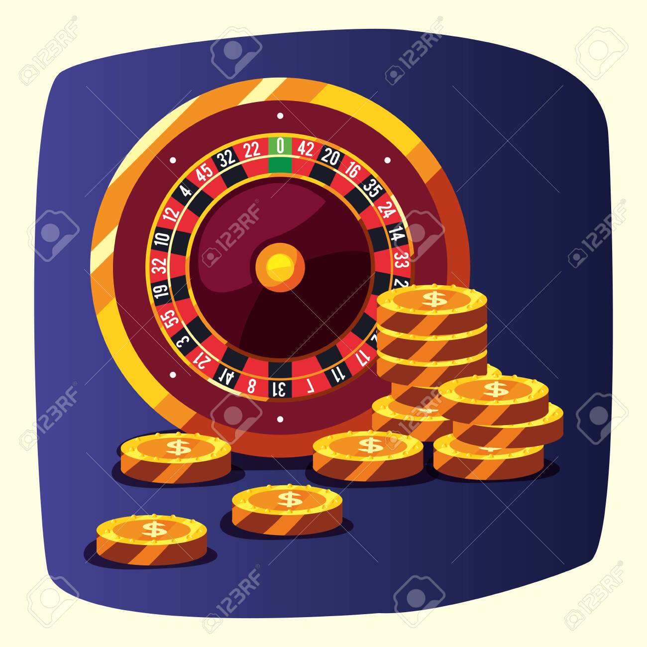 ルーレットの金貨積み上げカジノゲームはベクトル図を賭けますのイラスト素材・ベクター Image 154898521