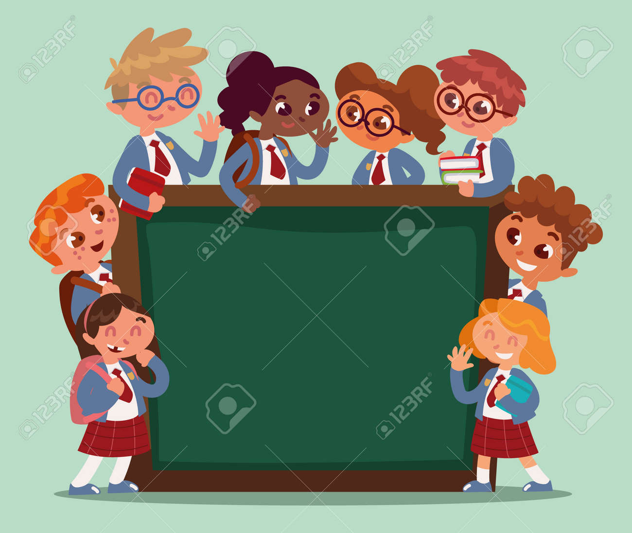 Students And School Chalkboard 免版税剪贴画，向量插图和库存图片. Image 181593794, image size:1300x1097