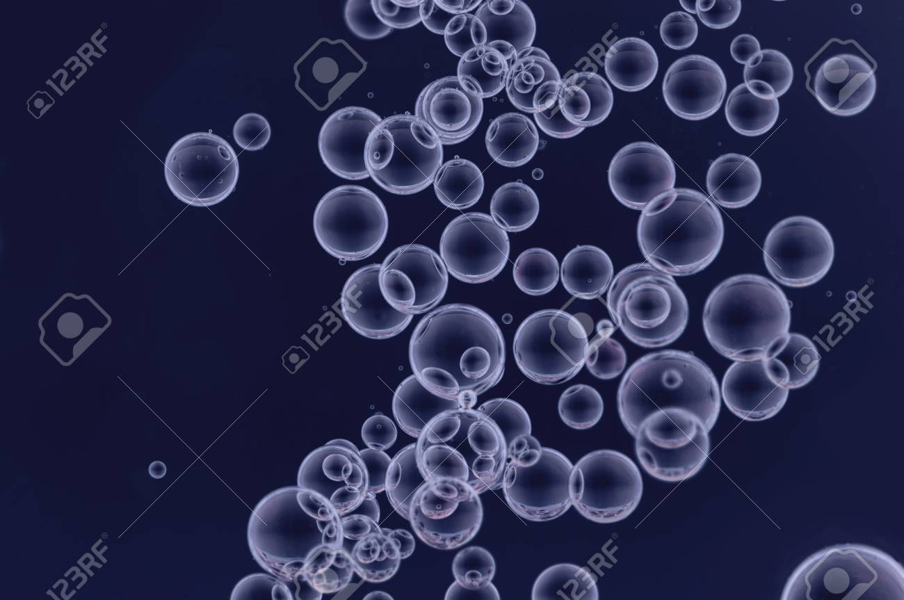 purple air bubbles float over a dark background bubbles float