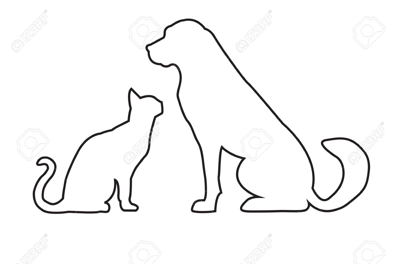 犬と猫の白で隔離されるのシルエット のイラスト素材 ベクタ Image