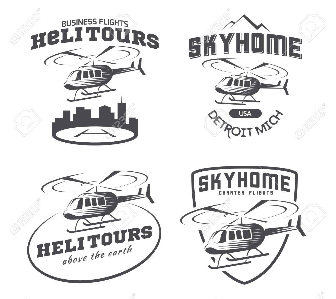 helicopter logo badges and emblems royalty free cliparts vectors