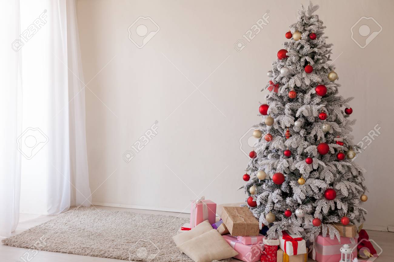 White Christmas Tree Bedroom Interior Gifts New Year Holiday