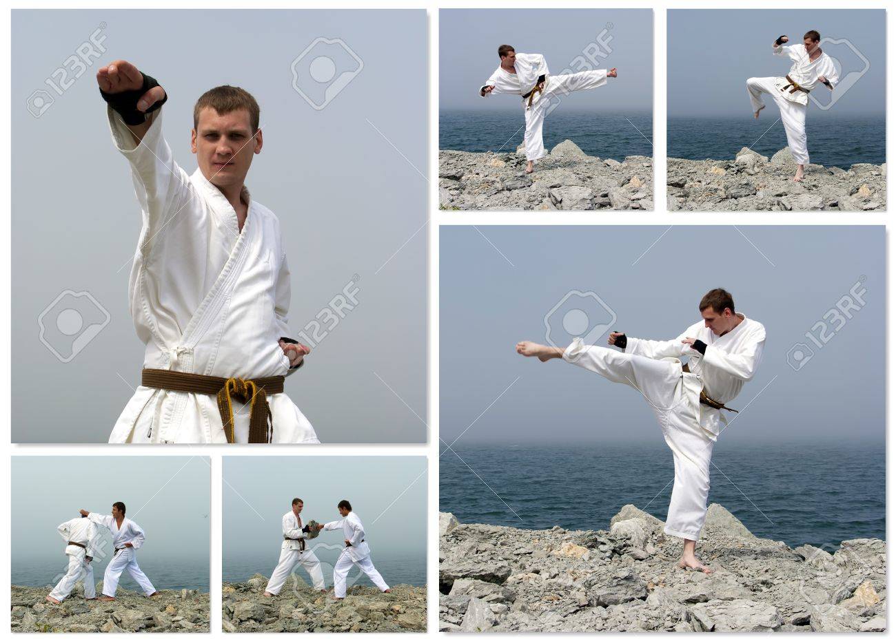 karate fight collage made of six photos stock photo picture and