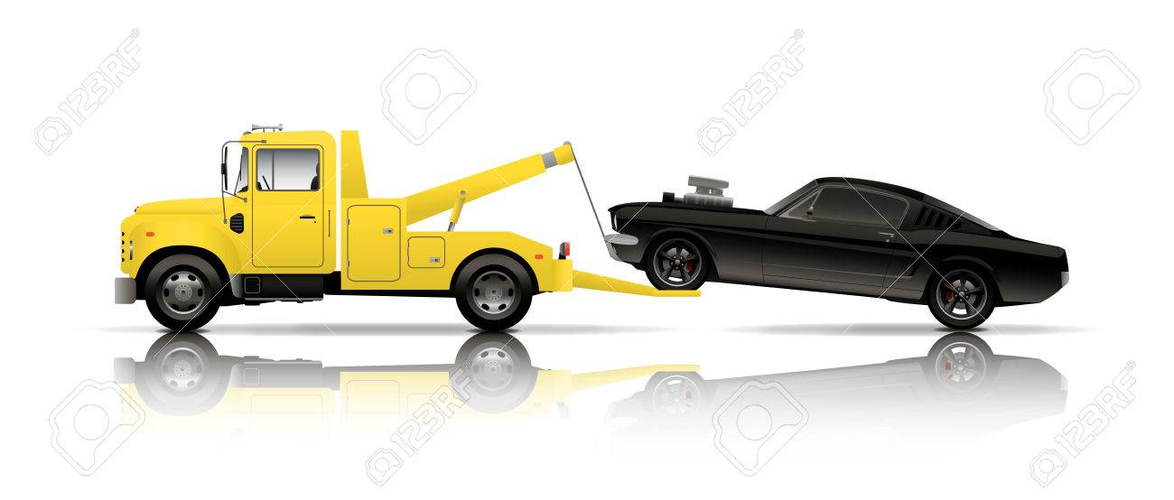 tow truck towing black muscle car royalty free cliparts vectors