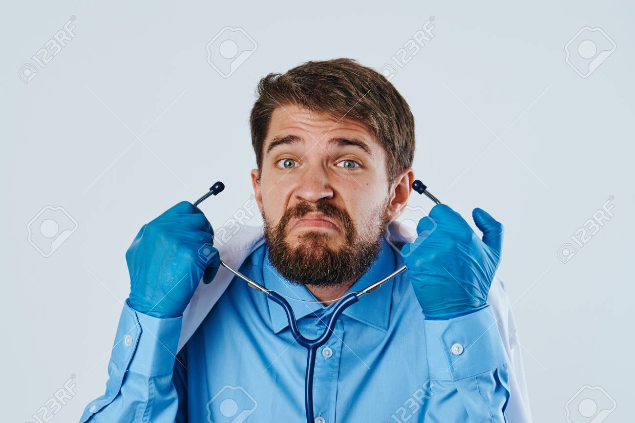 Man With A Beard On A White Background Isolated Science Medicine