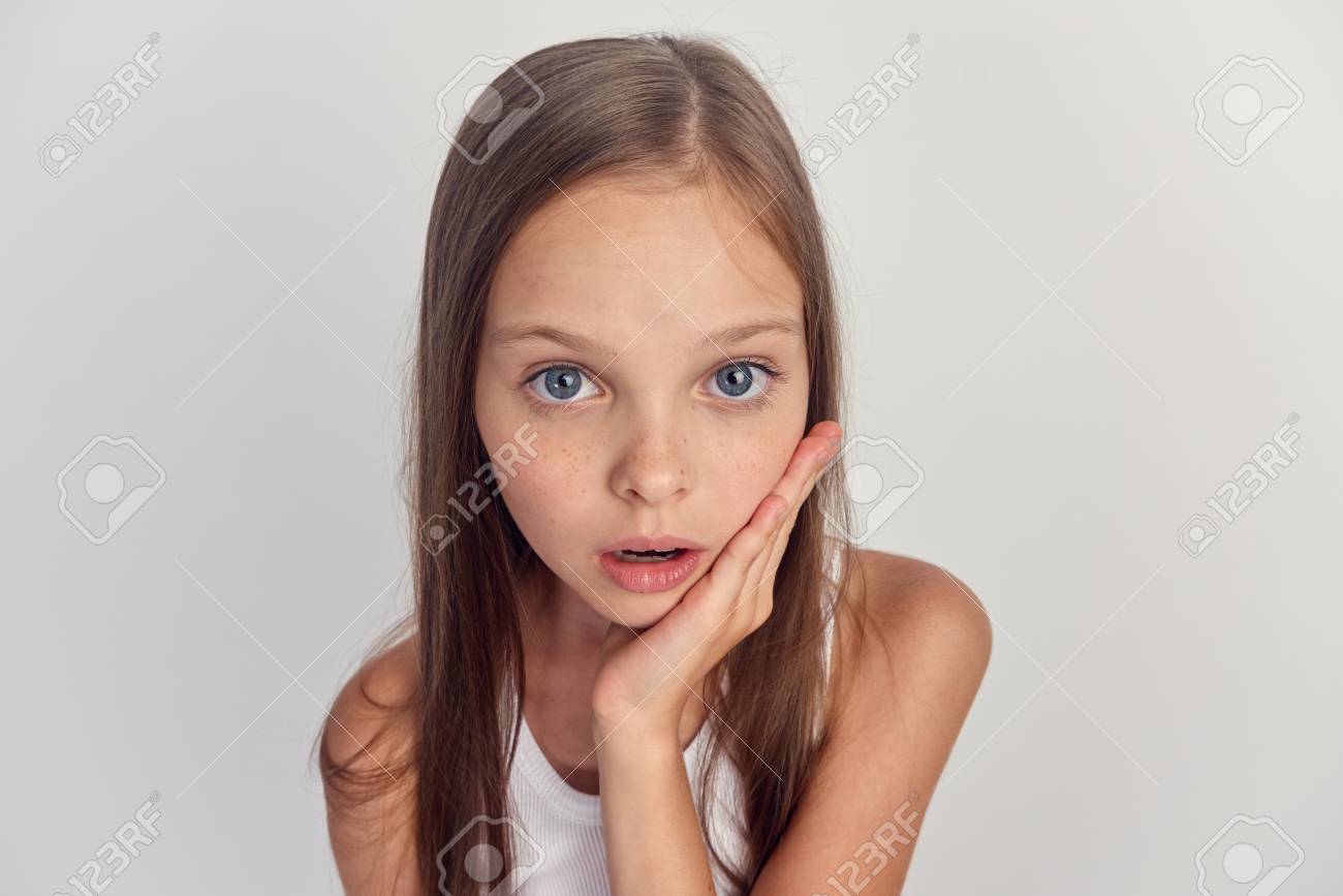 The Little Girl Is Surprised. Stock Photo, Picture and Royalty Free Image.  Image 88400551.