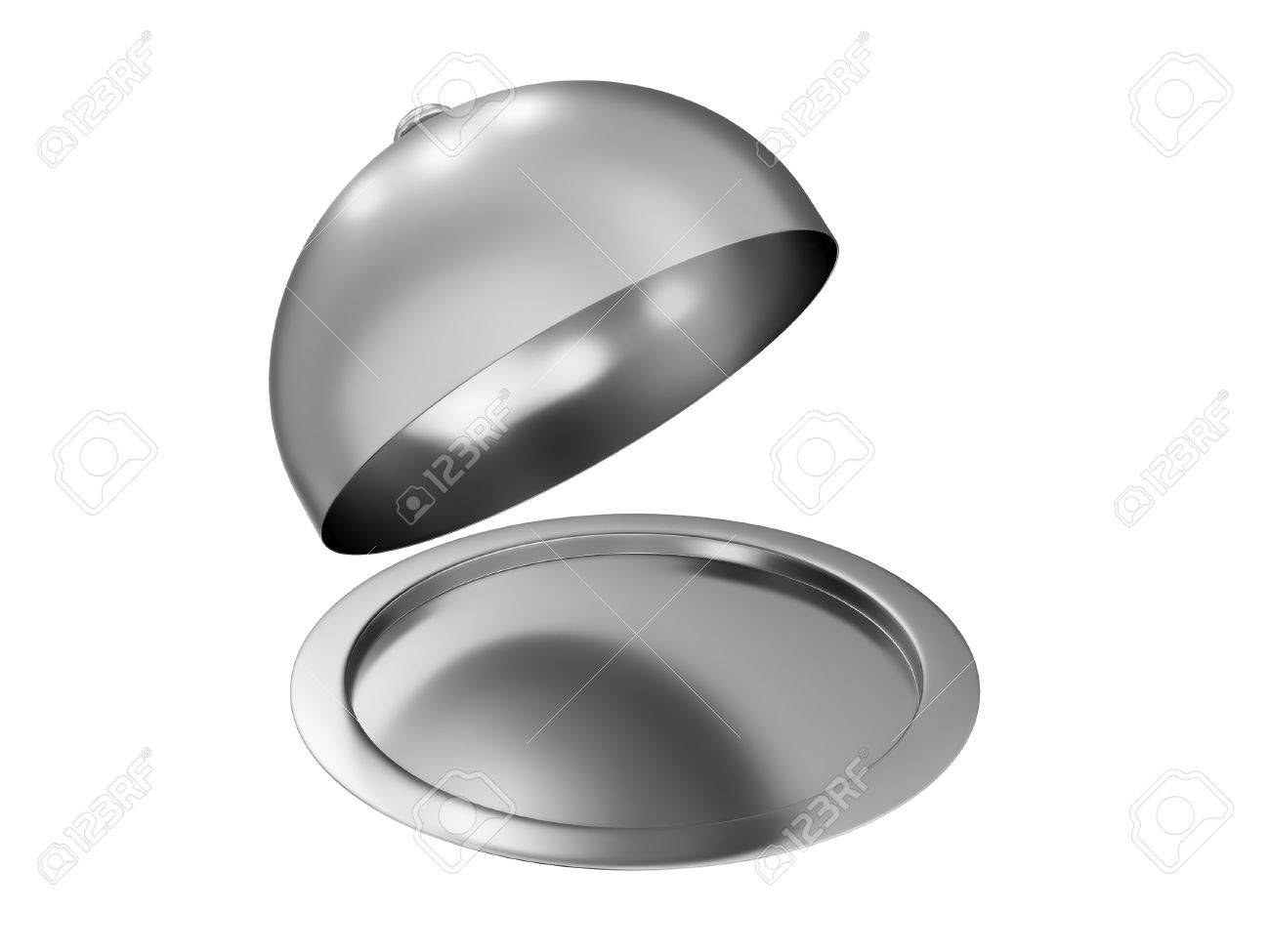 料理は 白い背景で隔離のオープン レストラン クロッシュ ドーム カバー の写真素材 画像素材 Image