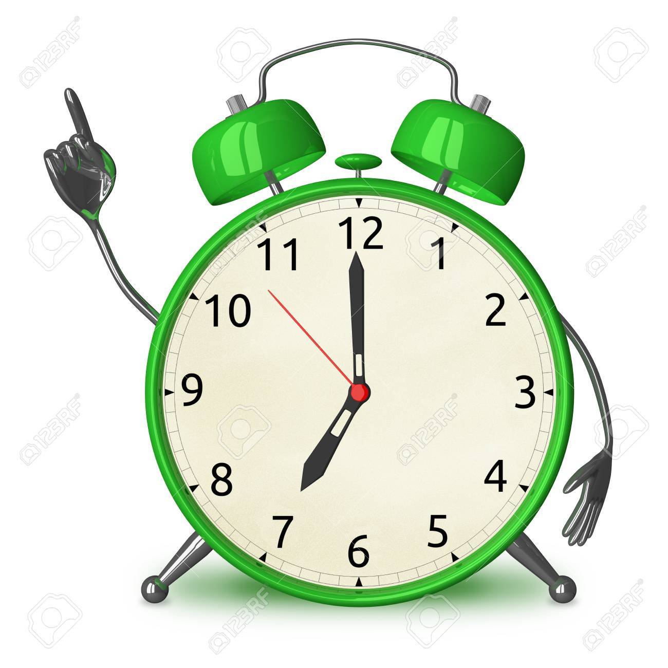 白で隔離のアイデアと緑の目覚まし時計キャラクター の写真素材 画像素材 Image