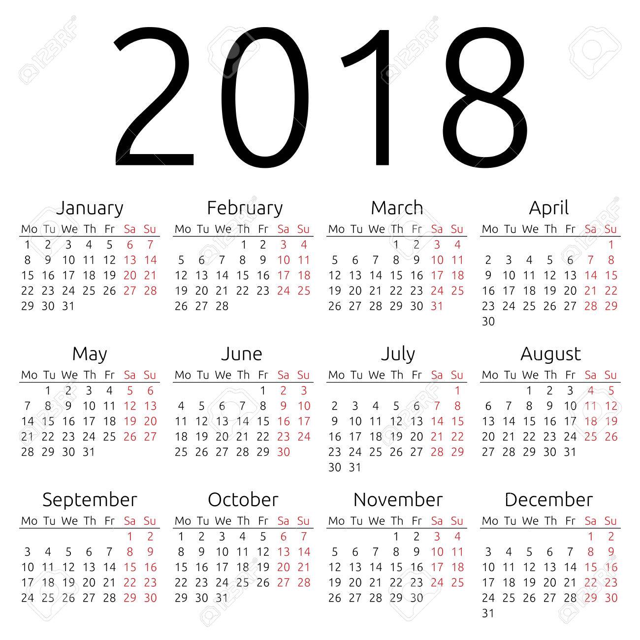 free 2018 yearly calendar