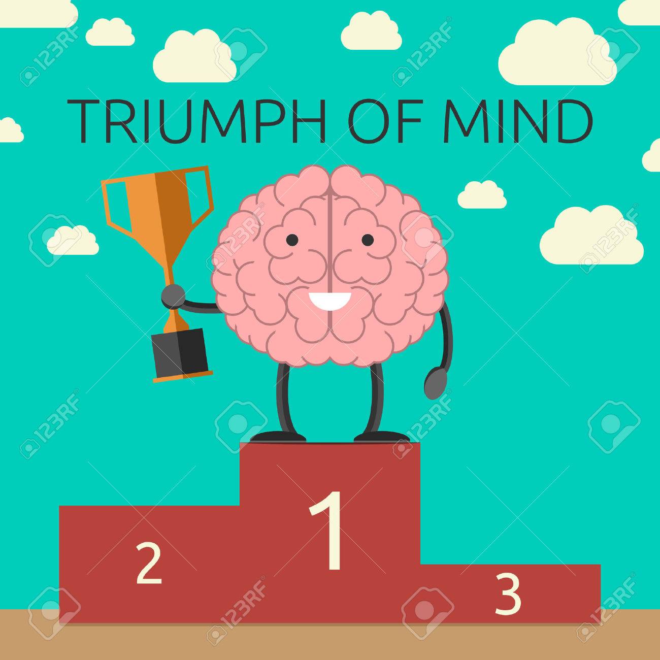 Brain character with winner cup on sports victory podium. Strong mind, success, rational thinking, will power concept. EPS 10 vector illustration, no transparency - 40092480 Brain character with winner cup on sports victory podium. Strong mind, success, rational thinking, will power concept. EPS 10 vector illustration, no transparency - 40092480
