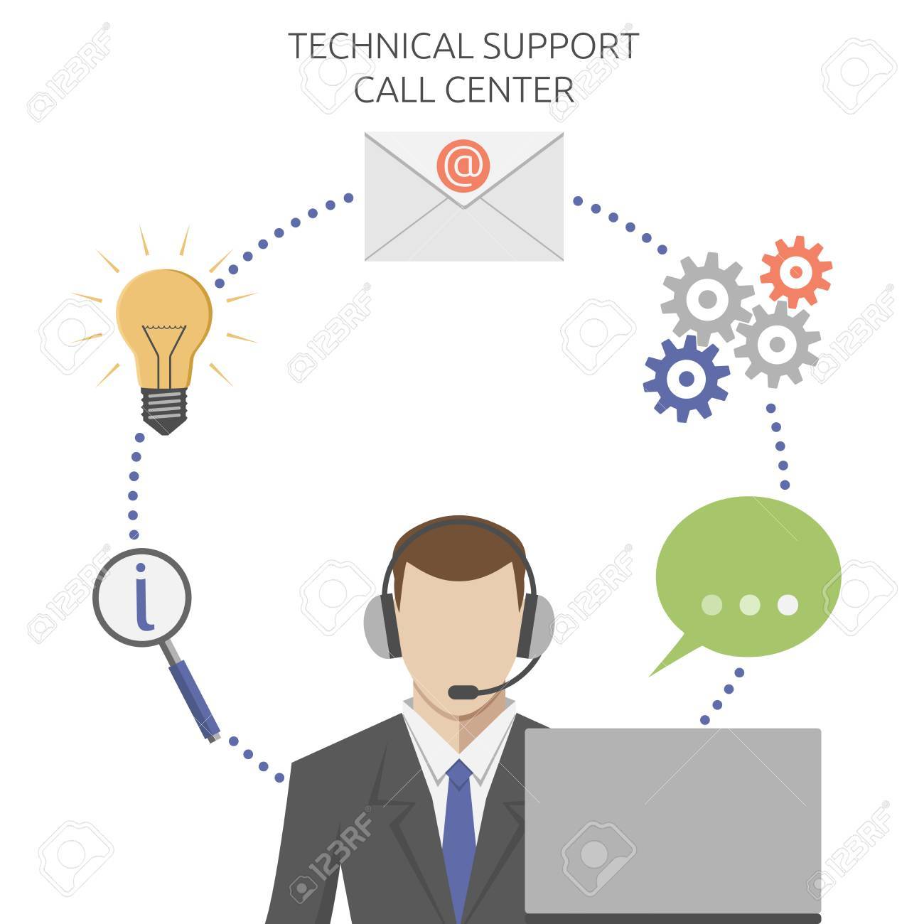 Man working in technical support call center, flat style. EPS 8 vector illustration, no transparency - 49484400 Man working in technical support call center, flat style. EPS 8 vector illustration, no transparency - 49484400