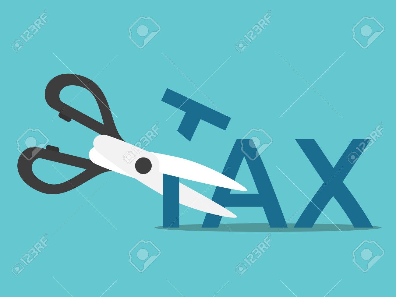 Scissors cutting word tax on blue background. Business, finance and profit concept. Flat design. EPS 8 vector illustration, no transparency - 65300327 Scissors cutting word tax on blue background. Business, finance and profit concept. Flat design. EPS 8 vector illustration, no transparency - 65300327