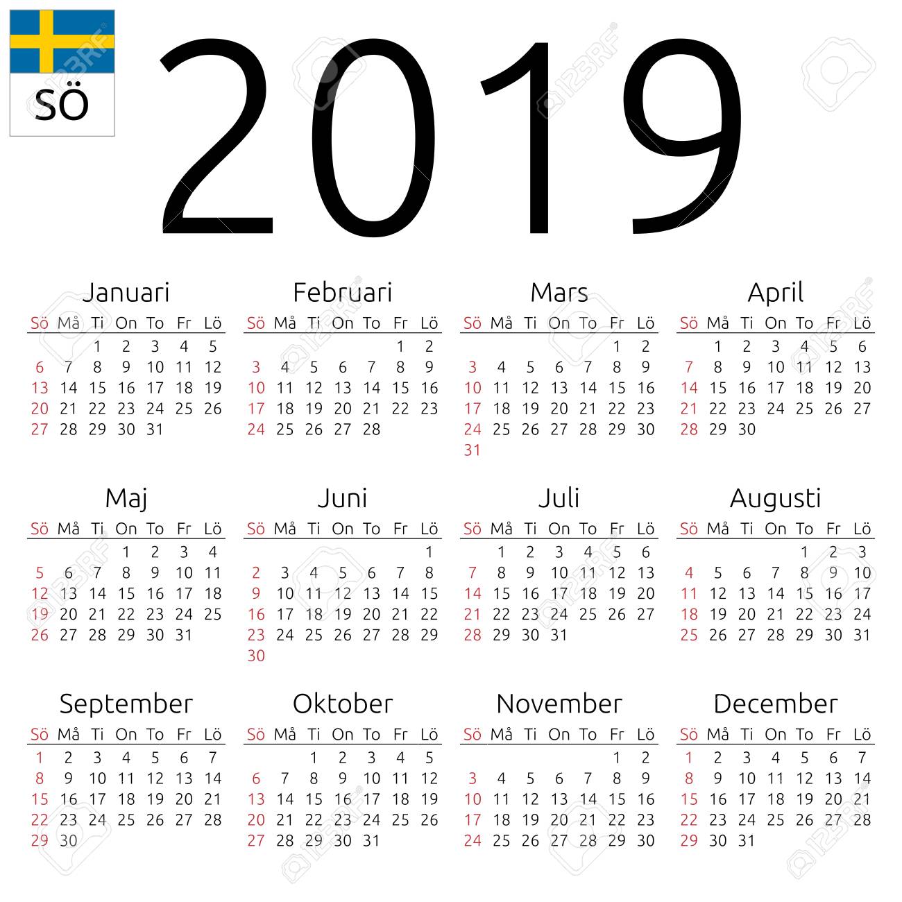 シンプルな年間19年の壁カレンダー スウェーデン語週は日曜日から始まります 日曜日 祝日なしのハイライト表示 Eps 8 ベクトルイラストレーション 透明度なし グラデーションなしのイラスト素材 ベクタ Image シンプルな年間19年の壁カレンダー スウェーデン語週は日曜日から始まります 日曜日 祝日なしのハイライト表示 Eps 8 ベクトルイラストレーション 透明度なし グラデーションなしのイラスト素材 ベクタ Image