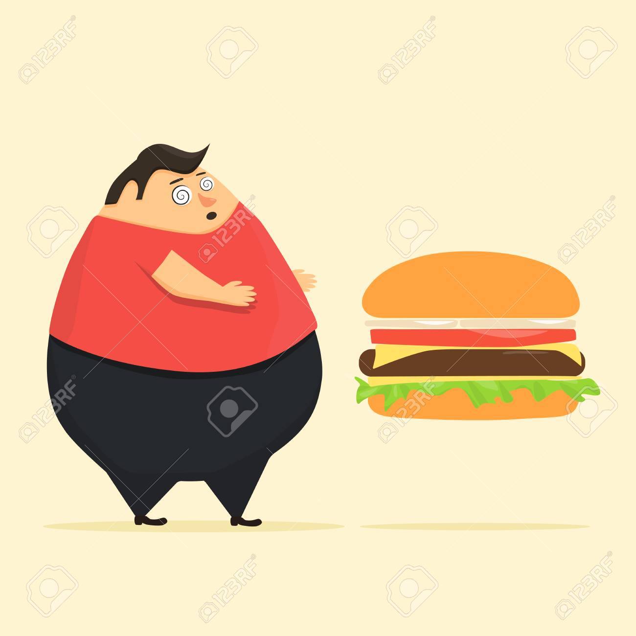 催眠状態でデブ男は ハンバーガーを望んでいます 弱い意志のイラスト素材 ベクタ Image 催眠状態でデブ男は ハンバーガーを望んでいます 弱い意志のイラスト素材 ベクタ Image
