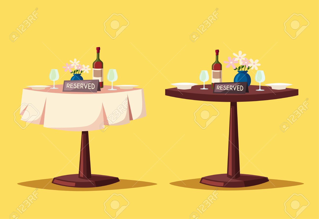 Reserved Sign On The Table In Restaurant. Cartoon Vector Illustration.  Dinner Date. Celebration At The Cafe. Food And Drink Theme. Romantic  Evening. Royalty Free Cliparts, Vectors, And Stock Illustration. Image  67677181.
