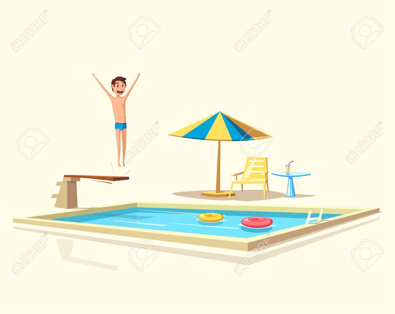 Swimming Pool With A Diving Board Cartoon Vector Illustration Sport And Swimming Pool With A Diving Board Cartoon Vector Illustration Sport And