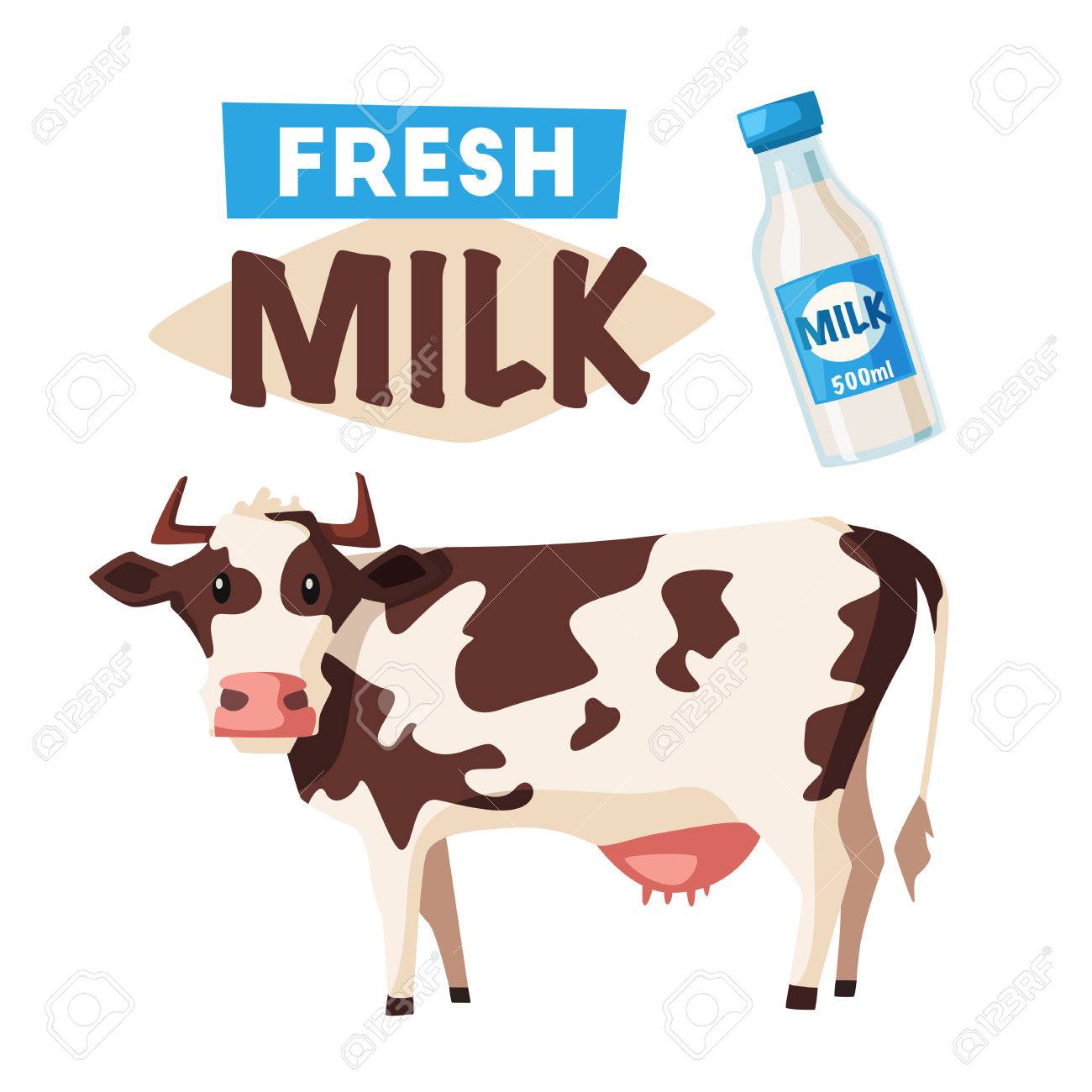 fresh natural milk eco farm logo with cow cartoon vector