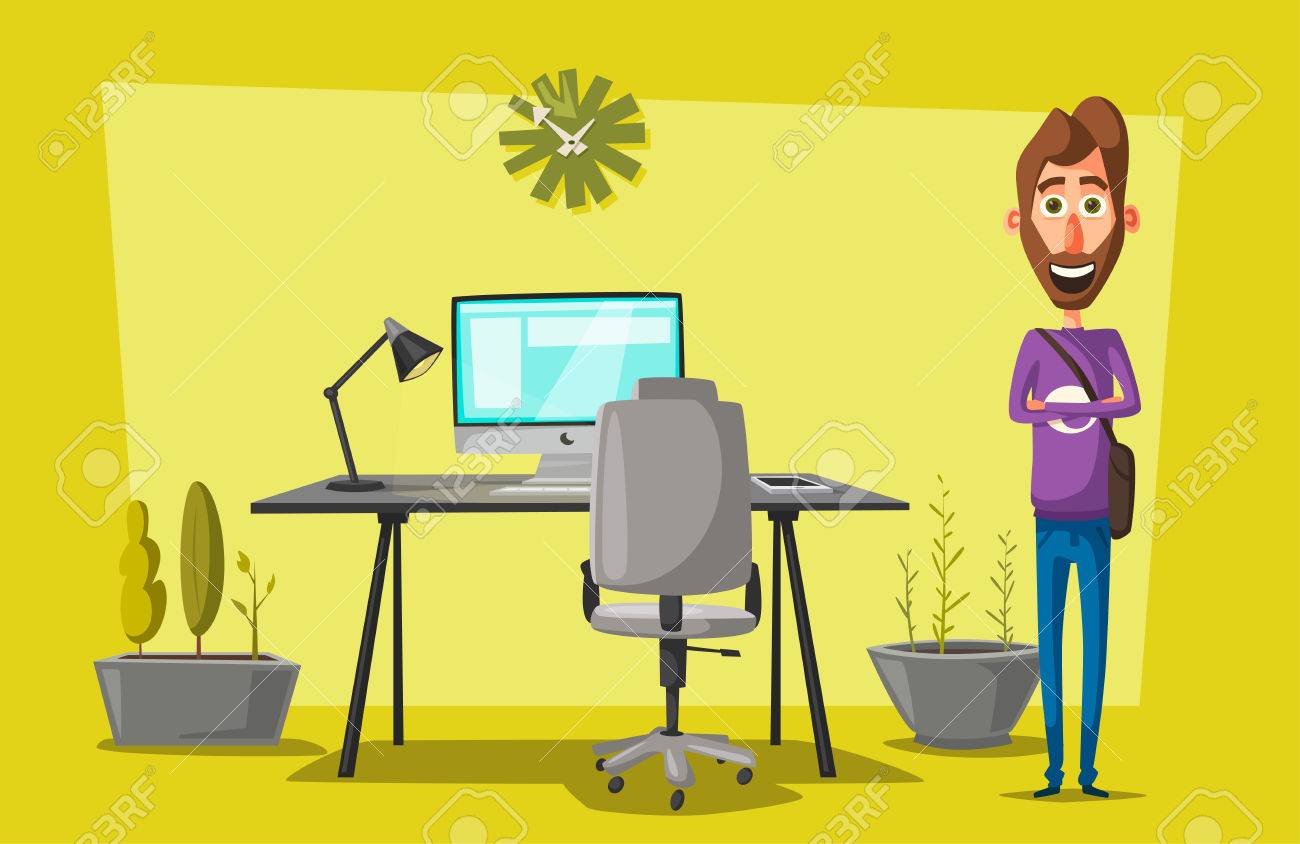 Lieu De Travail Moderne Travail De Bureau De Caractere Creatif Travail De Vecteur De Dessin Anime Clip Art Libres De Droits Vecteurs Et Illustration Image 86305343